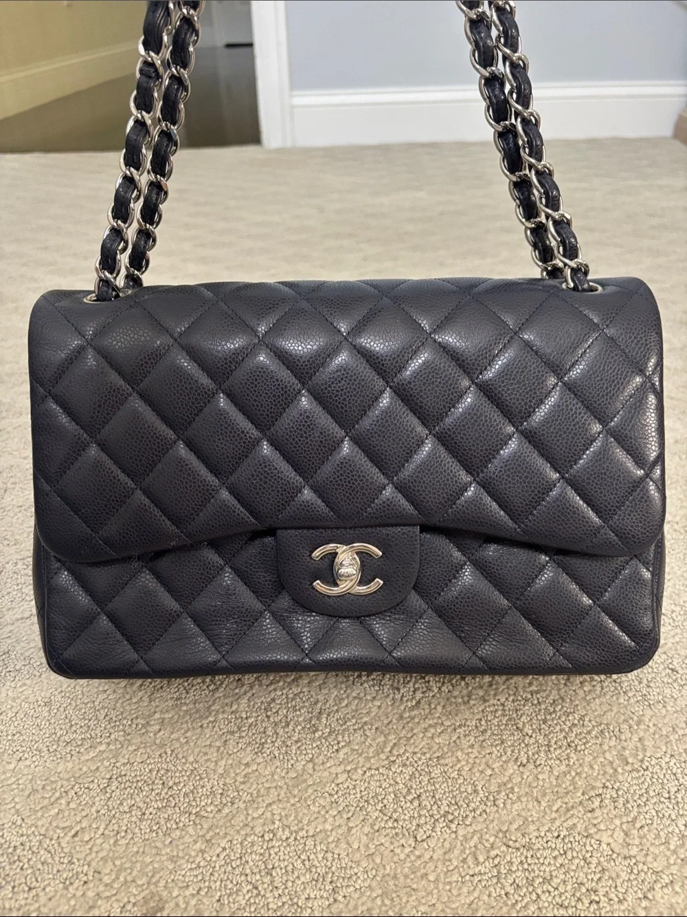 CHANEL Jumbo Navy Double Flap Caviar